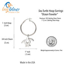 Sea Turtle Hoop Earrings Sterling Silver- Turtle Gifts for Women, Honu Turtle Drop Earrings, Gifts for Turtle Lovers, Sea Life Jewelry
