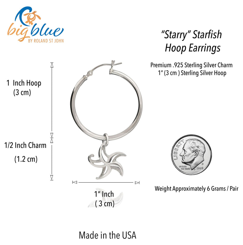 Starfish Hoop Earrings Sterling Silver- Small Sea Star Earrings, Small Starfish Dangle Hoop Earring Charms, Sea Star Jewelry Sterling Silver