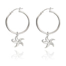 Starfish Hoop Earrings Sterling Silver- Small Sea Star Earrings, Small Starfish Dangle Hoop Earring Charms, Sea Star Jewelry Sterling Silver
