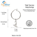 Sea Lion Hoop Earrings Sterling Silver- Sea Lion Drop Earrings for Girls, Sea Lion Dangle Earrings Sterling Silver, Beachy Earrings