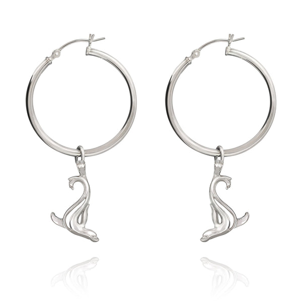 Sea Lion Hoop Earrings Sterling Silver- Sea Lion Drop Earrings for Girls, Sea Lion Dangle Earrings Sterling Silver, Beachy Earrings