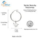 Stingray Hoop Earrings Sterling Silver- Manta Ray Dangle Hoop Earrings, Stingray Charm Earrings, Manta Ray Dangle Hoop Earrings Sterling Silver