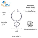 Ocean Wave Heart Hoop Earrings Sterling Silver, Sterling Silver Wave Charm Earrings, Heart Hoop Dangle Earrings with Ocean Wave Sterling