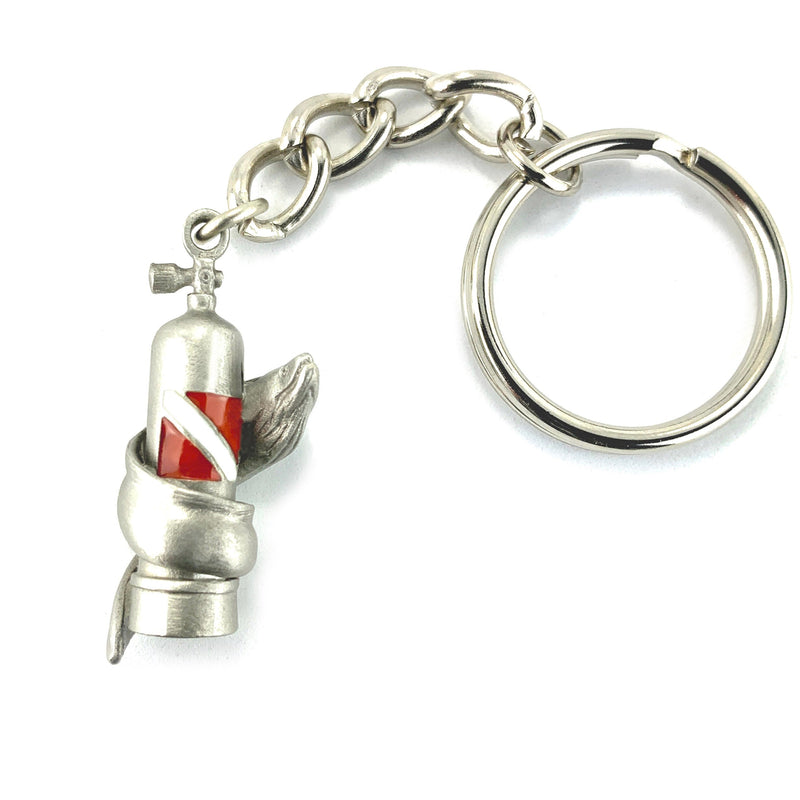Moray Eel Key Chain- Scuba Diving Key Chain, Scuba Tank Key Chain with Moray Eel, Scuba Diving Gifts, Moray Eel with Scuba Tank Key Fob with Dive Flag