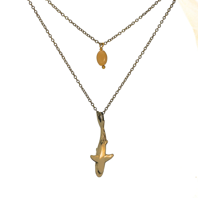 Boho Shark Necklace for Women- Bronze Beachy Boho Necklace, Layered Necklace for Women, Reef Shark Necklace, Bronze SharkPendant, Brown Shark Necklace