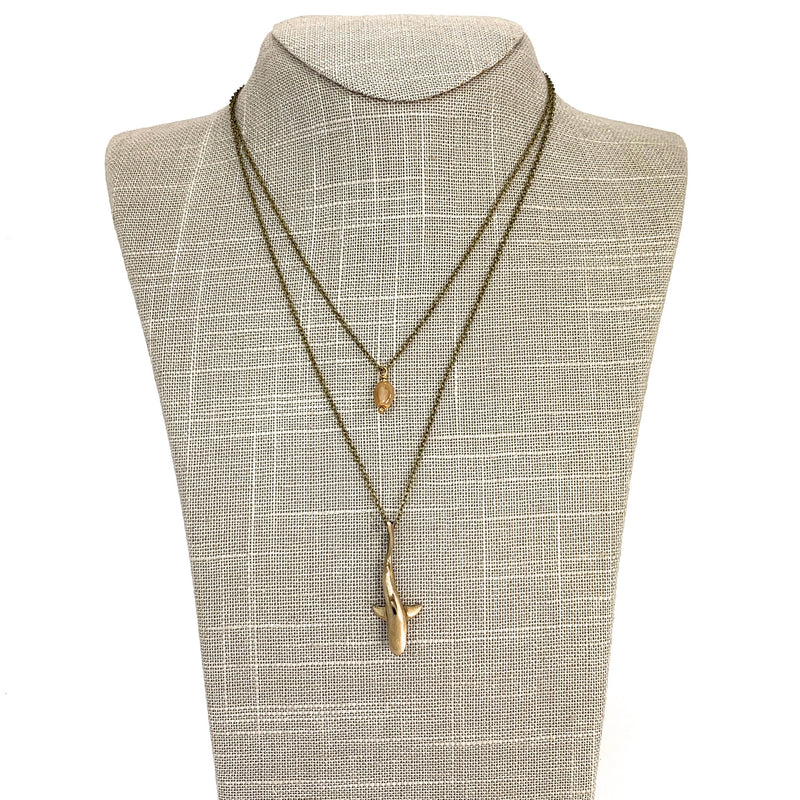 Boho Shark Necklace for Women- Bronze Beachy Boho Necklace, Layered Necklace for Women, Reef Shark Necklace, Bronze SharkPendant, Brown Shark Necklace