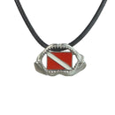 Shark Jaw Necklace- Shark Tooth Gifts, Shark Tooth Necklace, Gifts for Shark Lovers, Scuba Diving Jewelry, Shark Tooth Charm with Dive Flag
