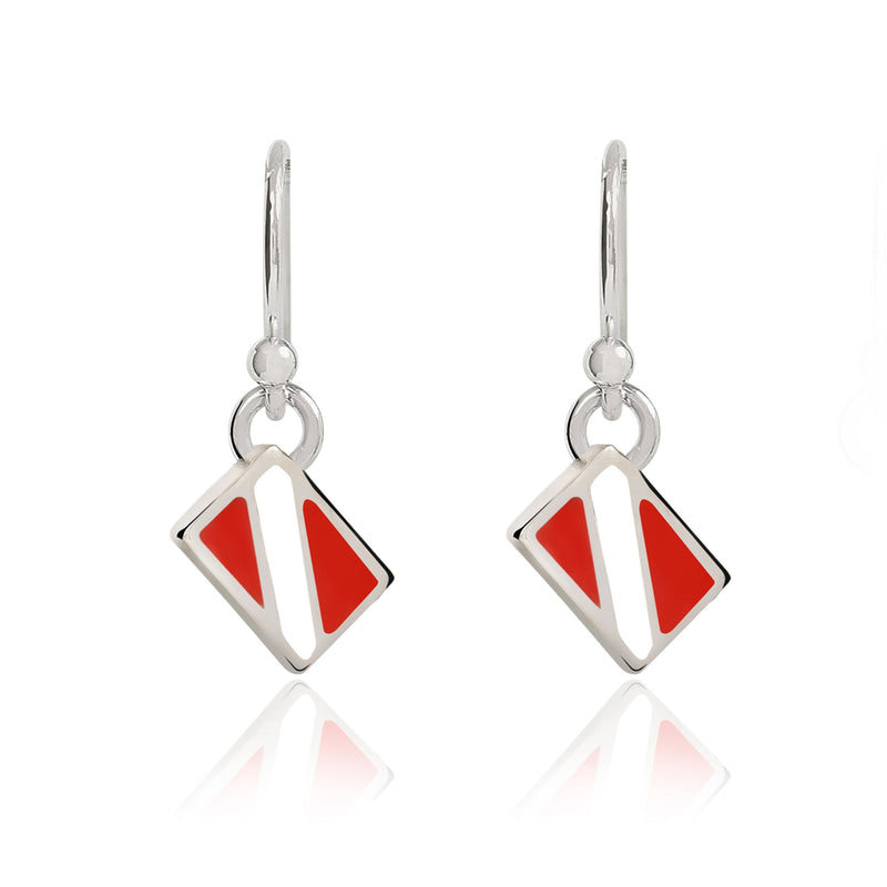 Dive Flag Earrings for Women Sterling Silver- Scuba Diving Gifts for Women, Scuba Diving Earrings, Dive Flag Charm Earrings, Gifts for Scuba Divers
