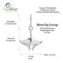 Stingray Earrings Sterling Silver- Manta Ray Sterling Silver Drop Earrings, Manta Ray Earrings, Stingray Charm, Sea Life Sterling Silver Drop Earrings