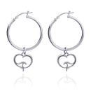 Ocean Wave Heart Hoop Earrings Sterling Silver, Sterling Silver Wave Charm Earrings, Heart Hoop Dangle Earrings with Ocean Wave Sterling