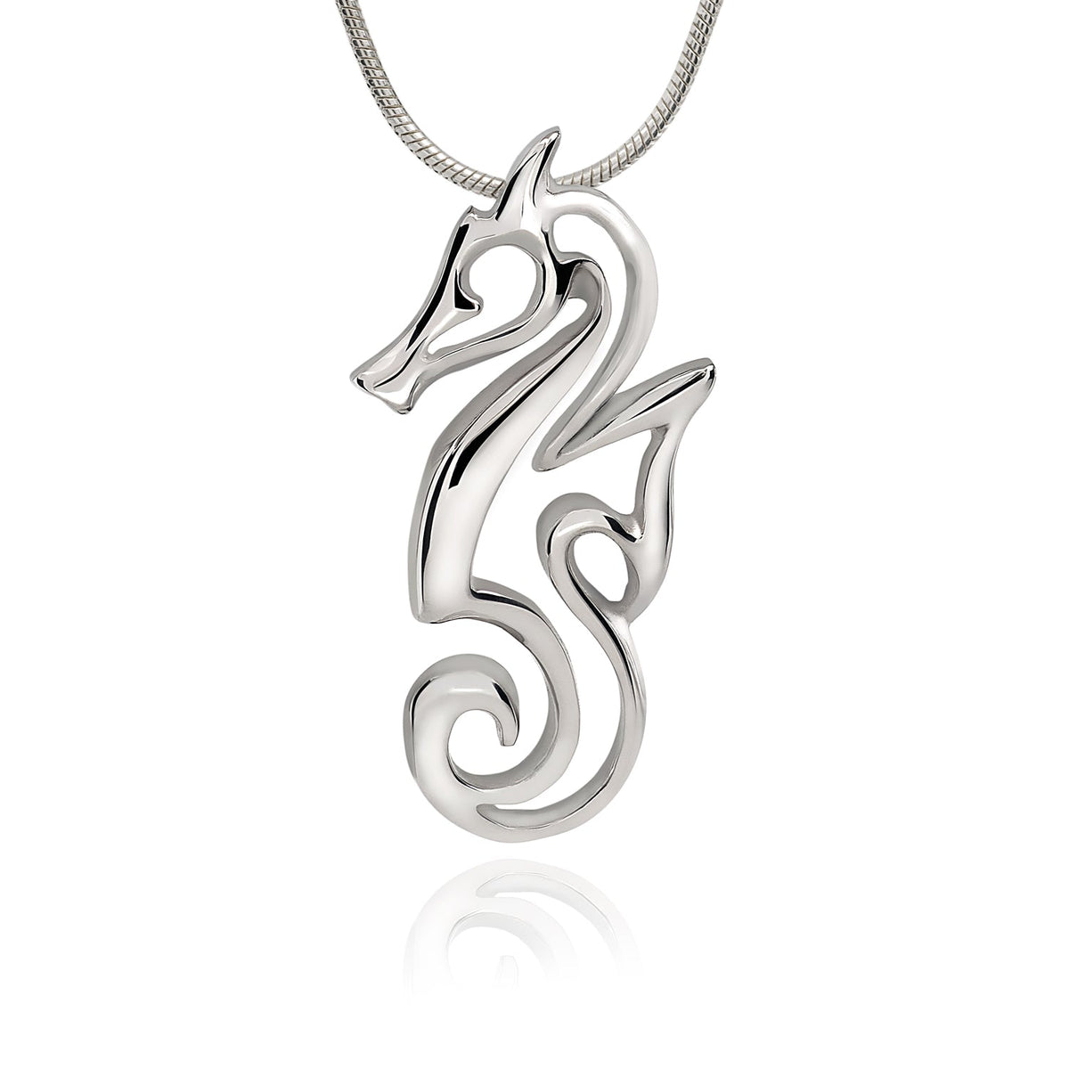 Handmade Silver Seahorse Charm Necklace - 24 Inch, Silver Plated, Lobster Clasp