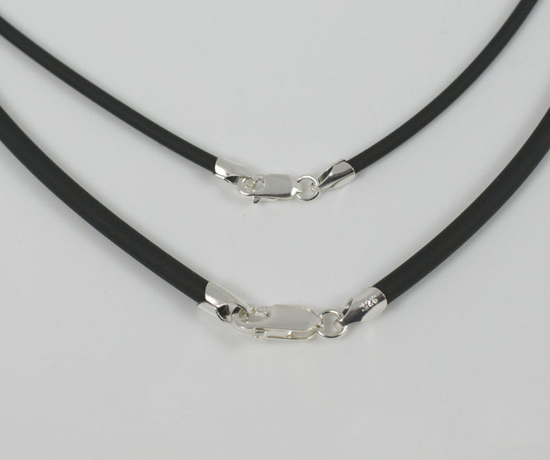 Black Neoprene Cord with Silver Clasp Necklace