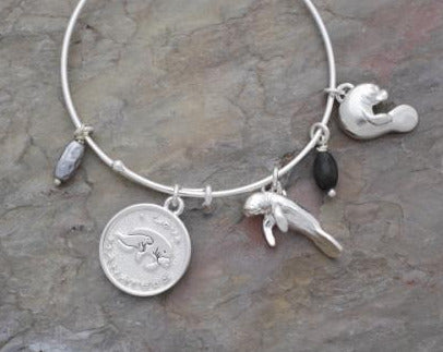 Manatee Bracelet for Women, Manatee Bangle Bracelet, Manatee Charm Bracelet, Adjustable Bracelet for Women, Expandable Bracelet with Manatee Charms