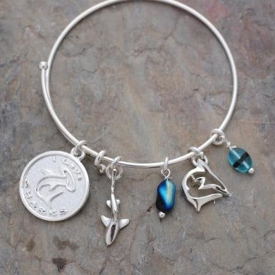 Shark Bracelet, Reef Shark Bangle Bracelet, Shark Charm Bracelet, Adjustable Bracelet for Women, Bangle Bracelet with Shark Charms