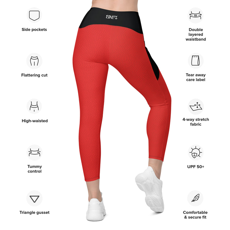 Life League Gear - "Dive" - Women's Leggings with Pockets (Red/Black Accents)
