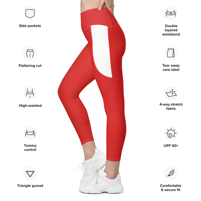 Life League Gear - "Dive" - Women's Leggings with Pockets (Red/White Accents)