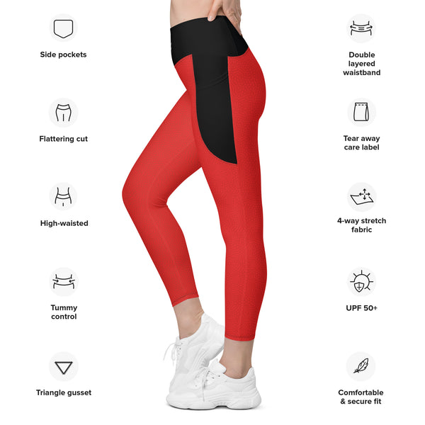 Life League Gear - "Dive" - Women's Leggings with Pockets (Red/Black Accents)