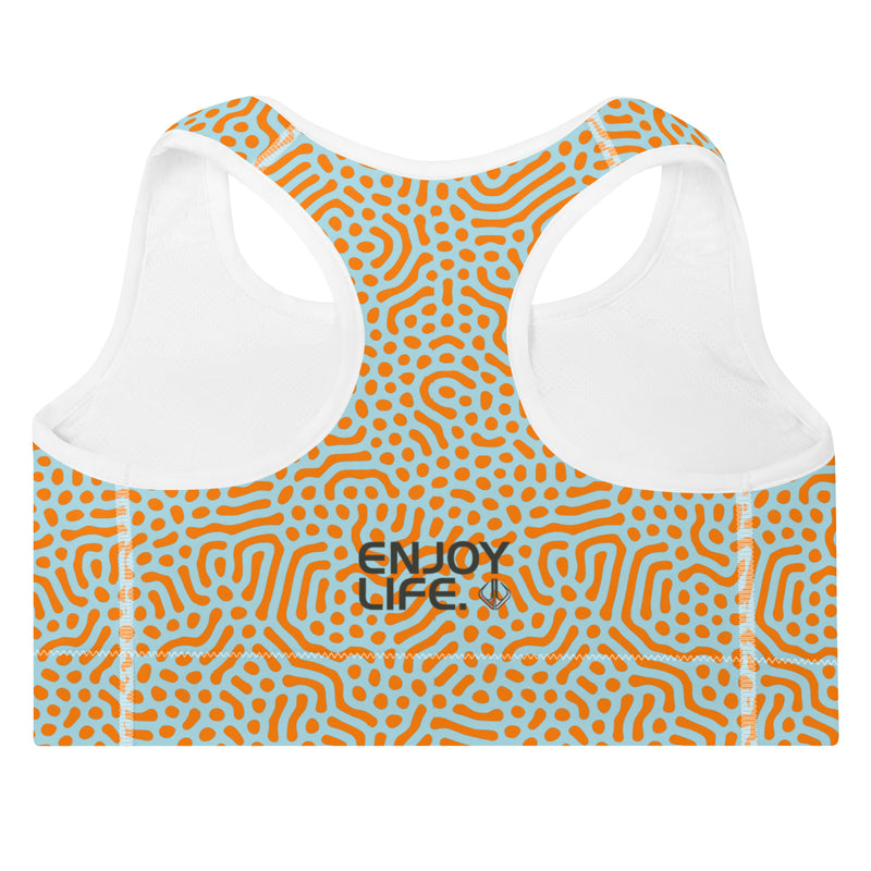 Life League Gear - "High Viz Coral and Blue" - (White or Black Trim) Women's Padded Sports Bra / Dive Top